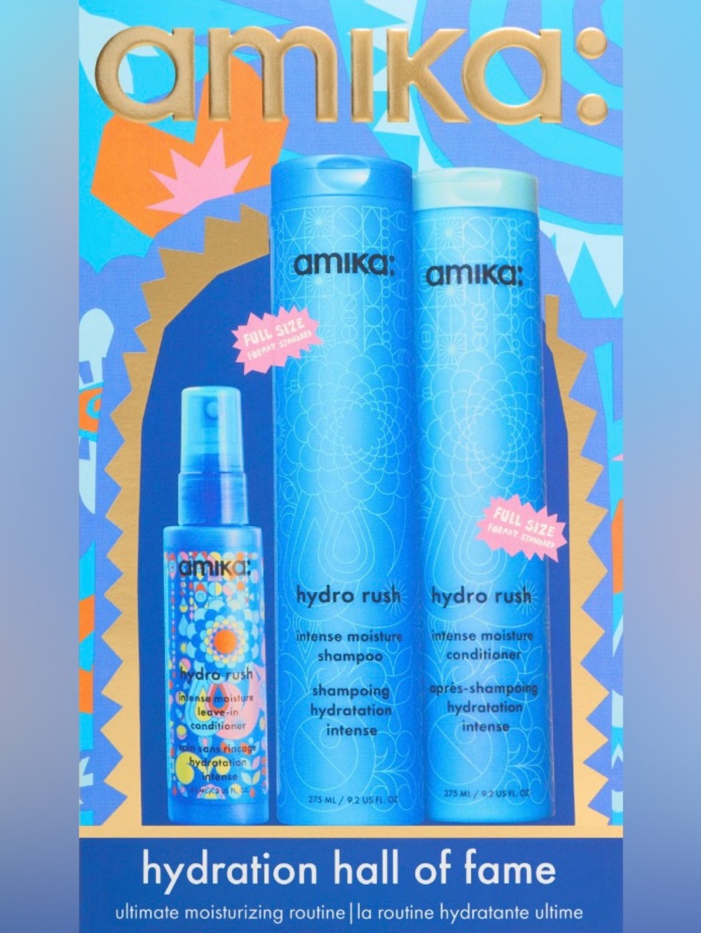 Amika Hydro Rush Intense Moisture Shampoo Conditioner & Leave-In Spray Trio Set!